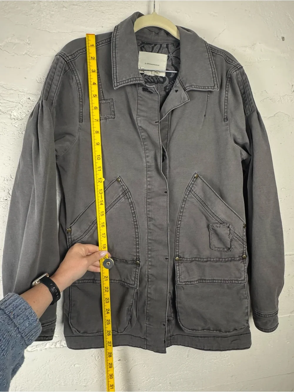 Anthropologie Chore Utility Jacket Military Trucker‎ Button Collared Gray Small